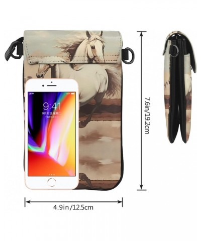 women leather Cell Phone Purse Prancing White Horse pattern Soft, durable and waterproof PU leather Convenient for daily use ...