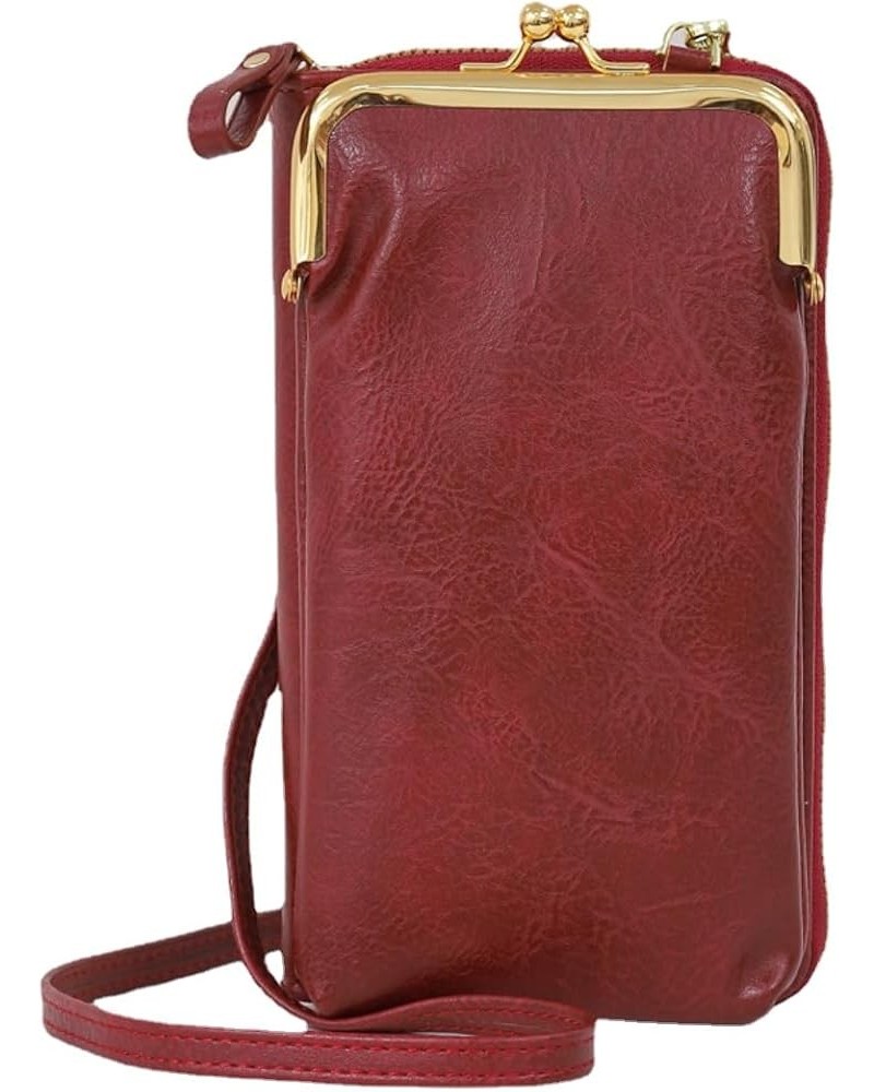 Crossbody Phone Bag for Women Metal Frame Clutch Purse Leather Ladies Cross Body Wallet Mini Handbags Red $10.91 Crossbody Bags