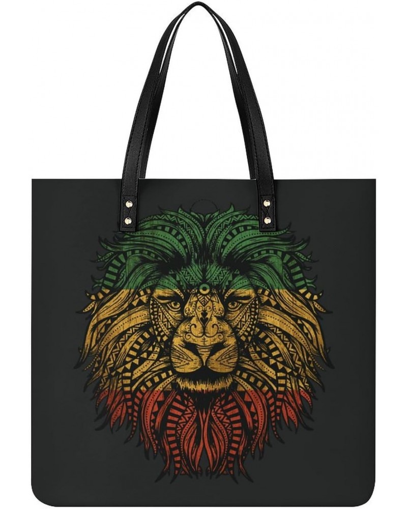 Rasta Lion Roots Rock Reggae Women Tote Bags Top Handle Satchel Handbags PU Faux Leather Tassel Shoulder Purse $15.58 Totes