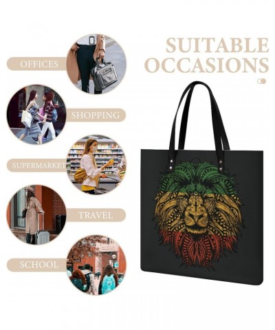 Rasta Lion Roots Rock Reggae Women Tote Bags Top Handle Satchel Handbags PU Faux Leather Tassel Shoulder Purse $15.58 Totes