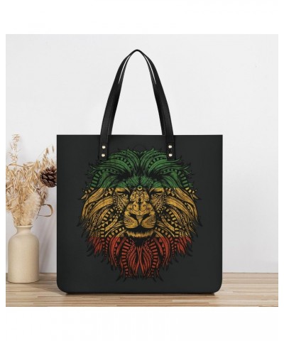 Rasta Lion Roots Rock Reggae Women Tote Bags Top Handle Satchel Handbags PU Faux Leather Tassel Shoulder Purse $15.58 Totes