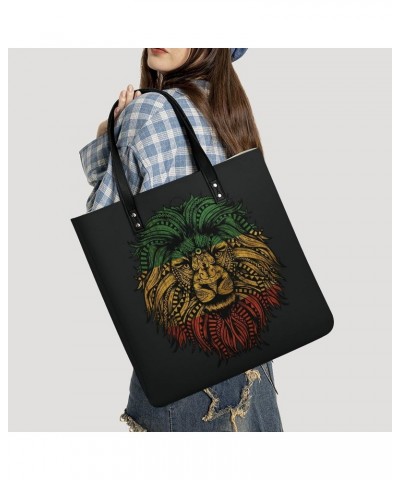 Rasta Lion Roots Rock Reggae Women Tote Bags Top Handle Satchel Handbags PU Faux Leather Tassel Shoulder Purse $15.58 Totes