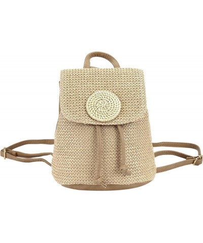 Women Small Straw Woven Backpack Daypack Cross-body Shoulder Bag Mini Dark Khaki $18.35 Backpacks