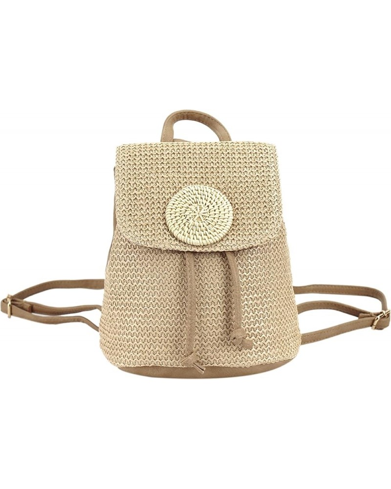 Women Small Straw Woven Backpack Daypack Cross-body Shoulder Bag Mini Dark Khaki $18.35 Backpacks