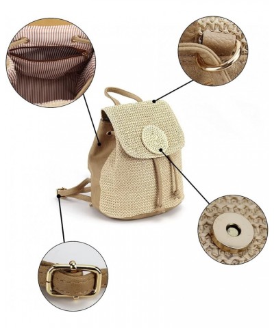 Women Small Straw Woven Backpack Daypack Cross-body Shoulder Bag Mini Dark Khaki $18.35 Backpacks