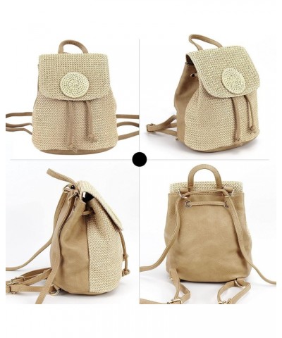 Women Small Straw Woven Backpack Daypack Cross-body Shoulder Bag Mini Dark Khaki $18.35 Backpacks