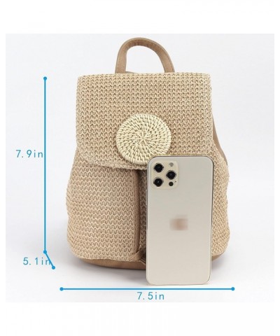 Women Small Straw Woven Backpack Daypack Cross-body Shoulder Bag Mini Dark Khaki $18.35 Backpacks