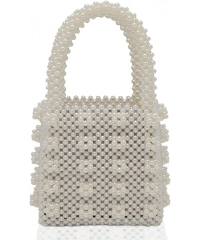 Pearl Bag Crystal Pearl Purse Handmade Weave For Women Handbag Acrylic Beaded Bags White $29.20 Handbags