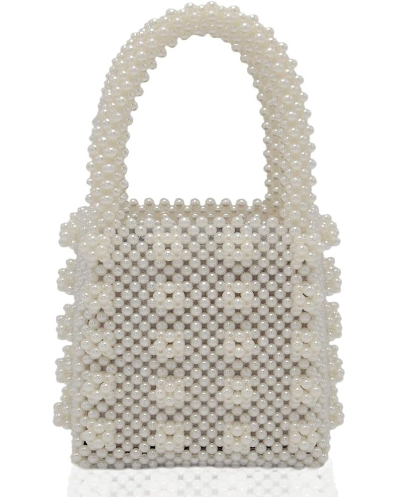 Pearl Bag Crystal Pearl Purse Handmade Weave For Women Handbag Acrylic Beaded Bags White $29.20 Handbags