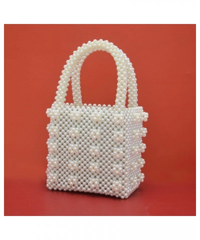 Pearl Bag Crystal Pearl Purse Handmade Weave For Women Handbag Acrylic Beaded Bags White $29.20 Handbags