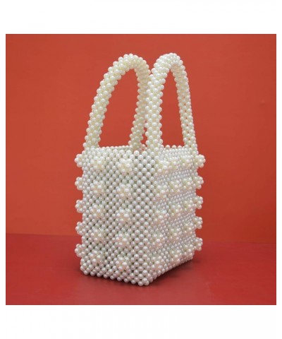 Pearl Bag Crystal Pearl Purse Handmade Weave For Women Handbag Acrylic Beaded Bags White $29.20 Handbags