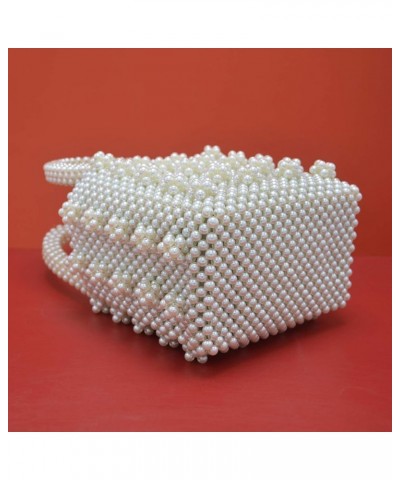 Pearl Bag Crystal Pearl Purse Handmade Weave For Women Handbag Acrylic Beaded Bags White $29.20 Handbags