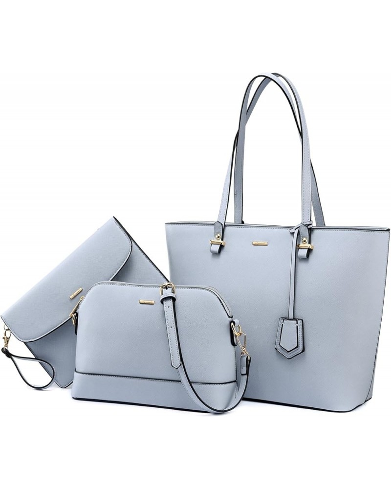 Purses and Handbags for Women Fashion Tote Bags Shoulder Bag Top Handle Satchel Bags 3pcs-1 Pale Blue $15.75 Totes