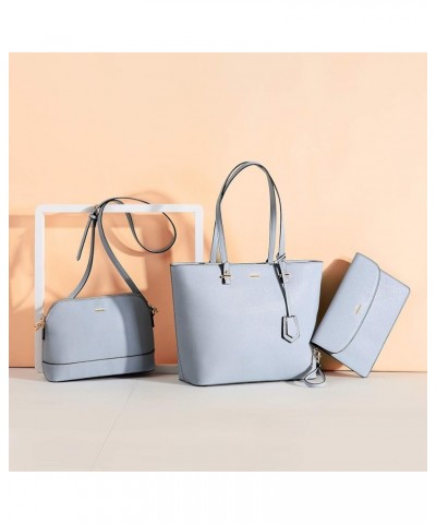 Purses and Handbags for Women Fashion Tote Bags Shoulder Bag Top Handle Satchel Bags 3pcs-1 Pale Blue $15.75 Totes