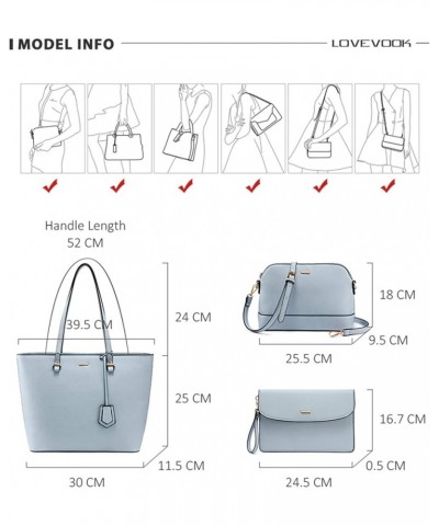 Purses and Handbags for Women Fashion Tote Bags Shoulder Bag Top Handle Satchel Bags 3pcs-1 Pale Blue $15.75 Totes