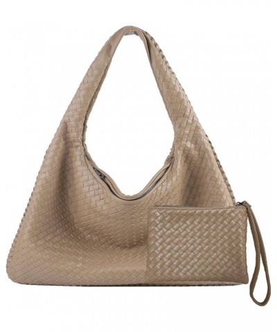 Woven Leather Hobo Bag With Purse for Women Top-handle Shoulder Bag, Tote Bags for Women Large Capacity Soft Handbag Khaki $7...