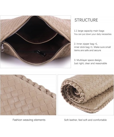 Woven Leather Hobo Bag With Purse for Women Top-handle Shoulder Bag, Tote Bags for Women Large Capacity Soft Handbag Khaki $7...