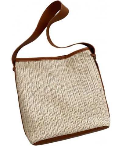 Fashionable Straw Woven Bag Large- capacity Woven Shoulder Bag for Storage Beige $10.62 Shoulder Bags