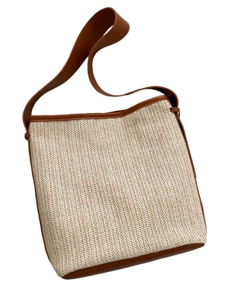 Fashionable Straw Woven Bag Large- capacity Woven Shoulder Bag for Storage Beige $10.62 Shoulder Bags