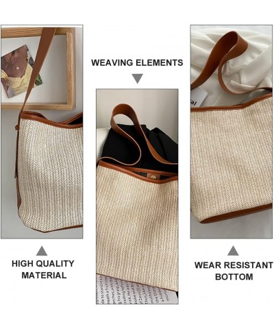 Fashionable Straw Woven Bag Large- capacity Woven Shoulder Bag for Storage Beige $10.62 Shoulder Bags