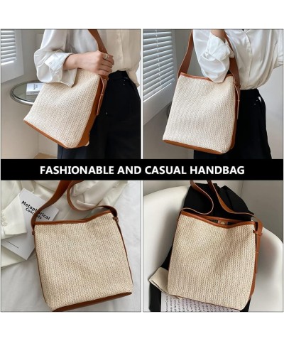 Fashionable Straw Woven Bag Large- capacity Woven Shoulder Bag for Storage Beige $10.62 Shoulder Bags