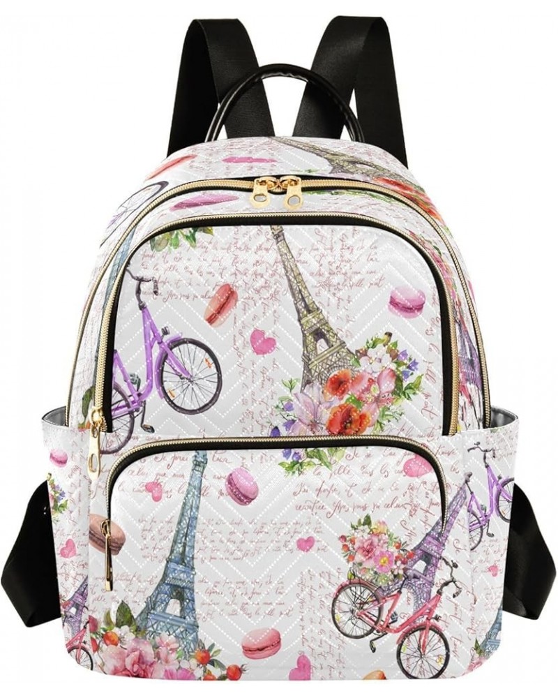 Eiffel Tower Hearts Flowers Women Backpack Purse Ladies Fashion Shoulder Bag Daypack Travel Bag 10L Medium $18.19 Backpacks