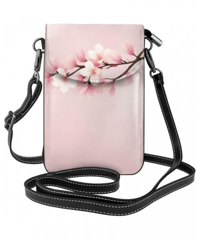 Pink Flowers Print Crossbody Mini Phone Bag For Women,Fashionable Cute Pu Splashproof Phone Bag,With Card Slot Pink Flower Pa...