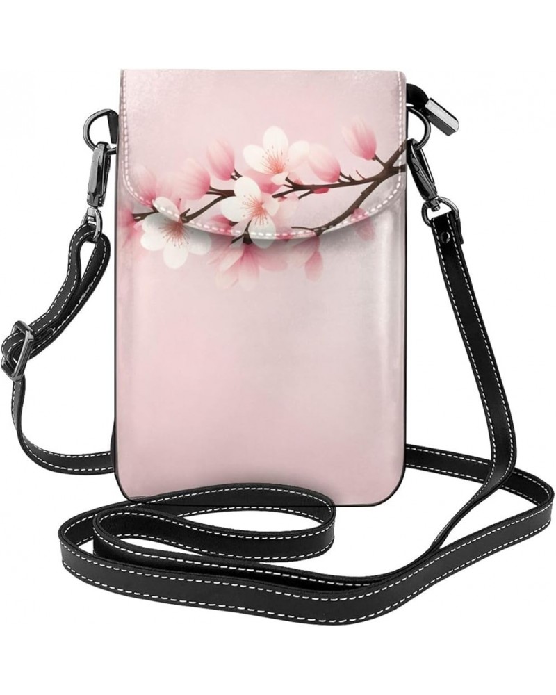 Pink Flowers Print Crossbody Mini Phone Bag For Women,Fashionable Cute Pu Splashproof Phone Bag,With Card Slot Pink Flower Pa...