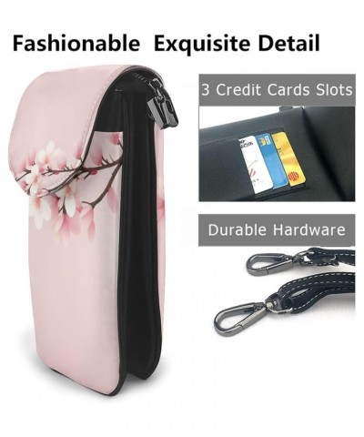 Pink Flowers Print Crossbody Mini Phone Bag For Women,Fashionable Cute Pu Splashproof Phone Bag,With Card Slot Pink Flower Pa...