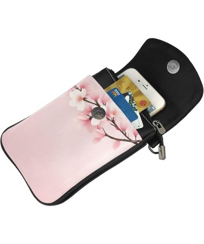 Pink Flowers Print Crossbody Mini Phone Bag For Women,Fashionable Cute Pu Splashproof Phone Bag,With Card Slot Pink Flower Pa...