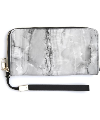 Black White Rip Marble Agate Stone Texture Long Clutch Wallet, Long Handbag with Removable Wristlet Strap, PU Leather Zip Pur...