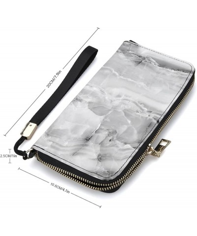 Black White Rip Marble Agate Stone Texture Long Clutch Wallet, Long Handbag with Removable Wristlet Strap, PU Leather Zip Pur...