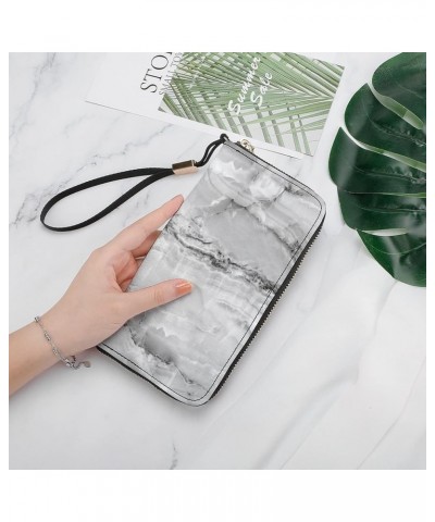 Black White Rip Marble Agate Stone Texture Long Clutch Wallet, Long Handbag with Removable Wristlet Strap, PU Leather Zip Pur...