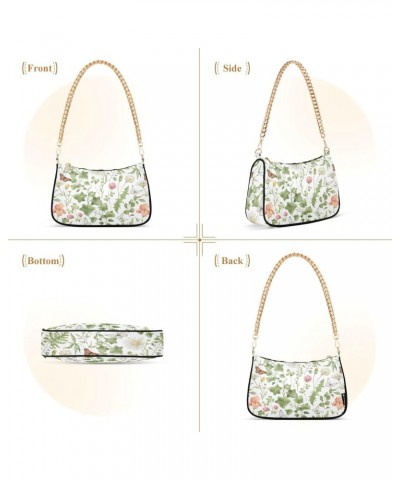 Watercolor Flowers Leaves Shoulder Bag for Women Clutch Shoulder Purse Chain Bag with Zipper Closure Women's Tote Hobo Handba...