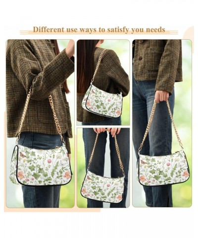 Watercolor Flowers Leaves Shoulder Bag for Women Clutch Shoulder Purse Chain Bag with Zipper Closure Women's Tote Hobo Handba...