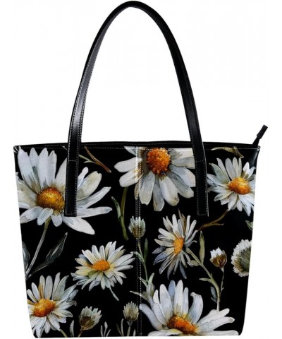 Tote Bags, Vegan Leather Large Tote Bag, Tote Bag with Zipper, Daisy Flower Floral Summer, Totes for Women Pattern 5040 $24.0...