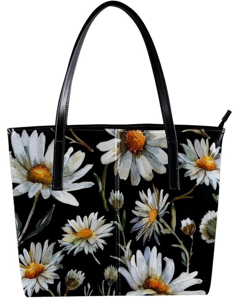 Tote Bags, Vegan Leather Large Tote Bag, Tote Bag with Zipper, Daisy Flower Floral Summer, Totes for Women Pattern 5040 $24.0...