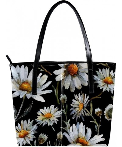 Tote Bags, Vegan Leather Large Tote Bag, Tote Bag with Zipper, Daisy Flower Floral Summer, Totes for Women Pattern 5040 $24.0...