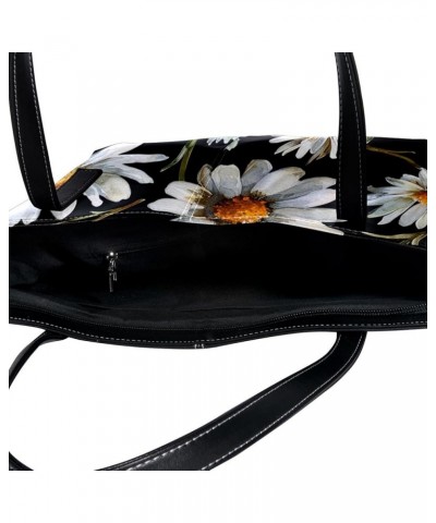 Tote Bags, Vegan Leather Large Tote Bag, Tote Bag with Zipper, Daisy Flower Floral Summer, Totes for Women Pattern 5040 $24.0...