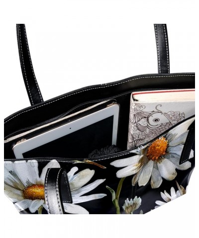 Tote Bags, Vegan Leather Large Tote Bag, Tote Bag with Zipper, Daisy Flower Floral Summer, Totes for Women Pattern 5040 $24.0...