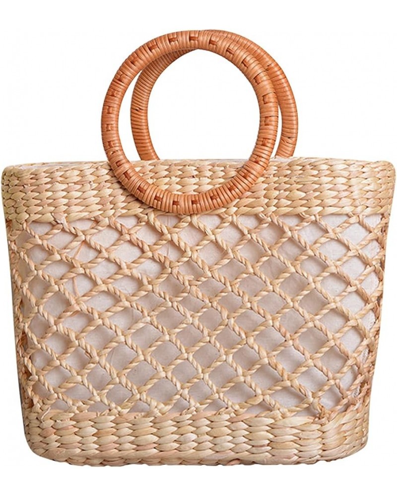 Handwoven Rattan Bag for Women, Handmade Handbag Purse Straw Bag Shoulder Bag Beach Style Yellow-large $15.00 Shoulder Bags