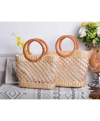 Handwoven Rattan Bag for Women, Handmade Handbag Purse Straw Bag Shoulder Bag Beach Style Yellow-large $15.00 Shoulder Bags