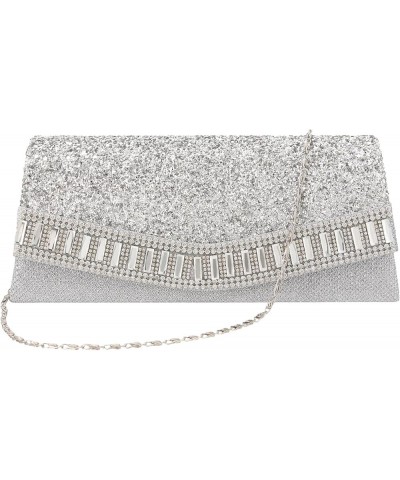 Flap Dazzling Clutch Bag Evening Bag With Detachable Chain Silver Rhinestone $13.56 Evening Bags