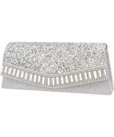 Flap Dazzling Clutch Bag Evening Bag With Detachable Chain Silver Rhinestone $13.56 Evening Bags