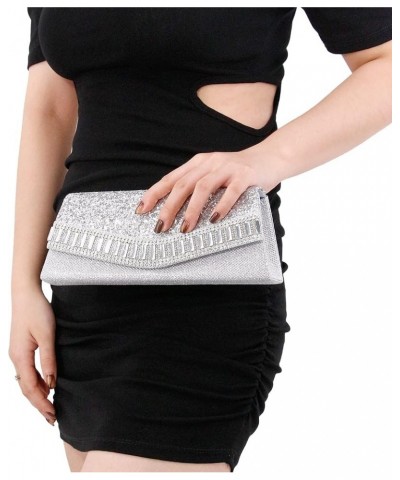 Flap Dazzling Clutch Bag Evening Bag With Detachable Chain Silver Rhinestone $13.56 Evening Bags