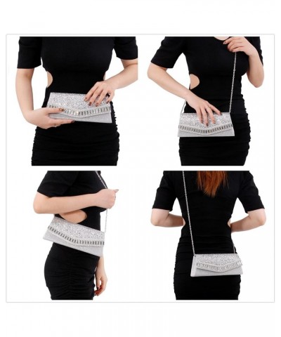 Flap Dazzling Clutch Bag Evening Bag With Detachable Chain Silver Rhinestone $13.56 Evening Bags