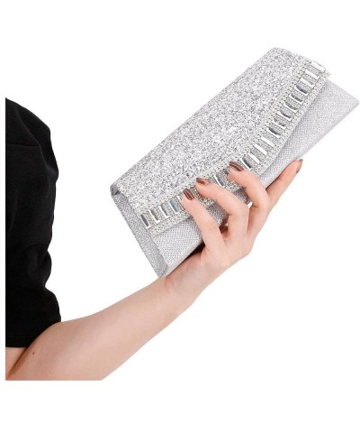 Flap Dazzling Clutch Bag Evening Bag With Detachable Chain Silver Rhinestone $13.56 Evening Bags