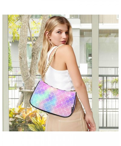 Shoulder Bag Rainbow Magic Mermaid Scales Women Clutch Handbag Shoulder Purch Boho Bag Date Chain Bag Tote Bag Spring Holiday...