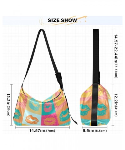 Kiss Lips Cute Hobo Crossbody Bags for Women Leather Large Shoulder Bag Cross Body Colorful Pop Art Trendy Womens Tote Bags H...