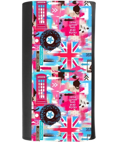 (London pattern with phone booth, Big Ben, flag of Great Britain) women's Patterned Leather Buckle Trifold Wallet Bag Pouch H...